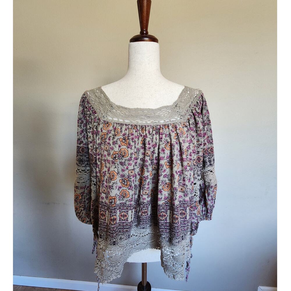 Angie Women's Peasant Top SZ Medium Boho Crochet Blouse